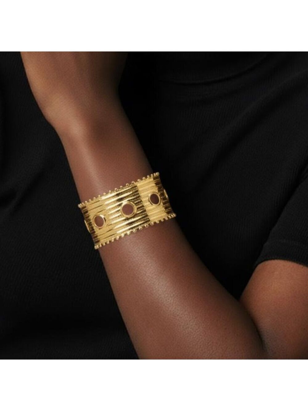 Wide Gold-Plated Stainless Steel Bangle/Adjustable Open-End Fashion Bow Design